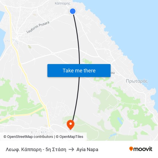 Λεωφ. Κάππαρη - 5η Στάση to Ayia Napa map