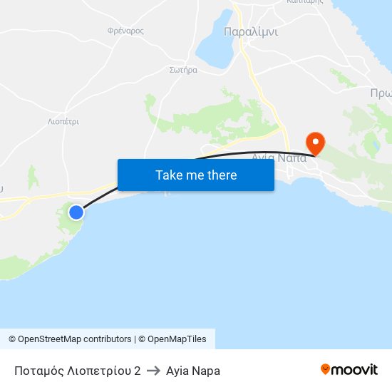 Ποταμός Λιοπετρίου 2 to Ayia Napa map