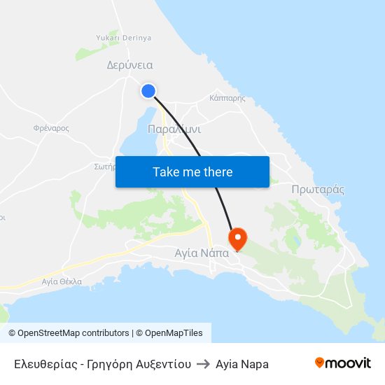 Ελευθερίας - Γρηγόρη Αυξεντίου to Ayia Napa map