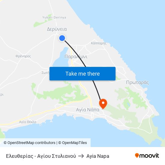 Ελευθερίας - Αγίου Στυλιανού to Ayia Napa map