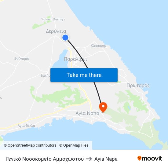 Γενικό Νοσοκομείο Αμμοχώστου to Ayia Napa map