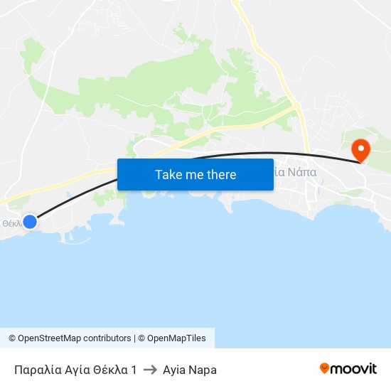 Παραλία Αγία Θέκλα 1 to Ayia Napa map