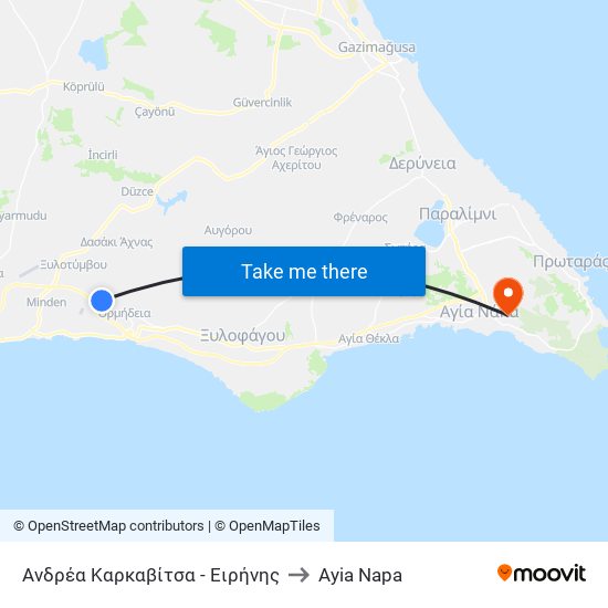 Ανδρέα Καρκαβίτσα - Ειρήνης to Ayia Napa map
