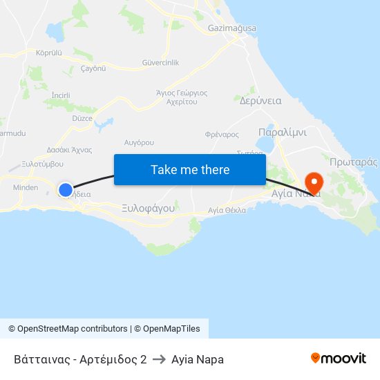 Βάτταινας - Αρτέμιδος 2 to Ayia Napa map
