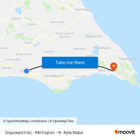 Δημοκρατίας - Μετοχίου to Ayia Napa map