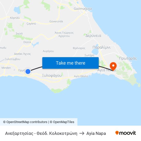 Ανεξαρτησίας - Θεόδ. Κολοκοτρώνη to Ayia Napa map