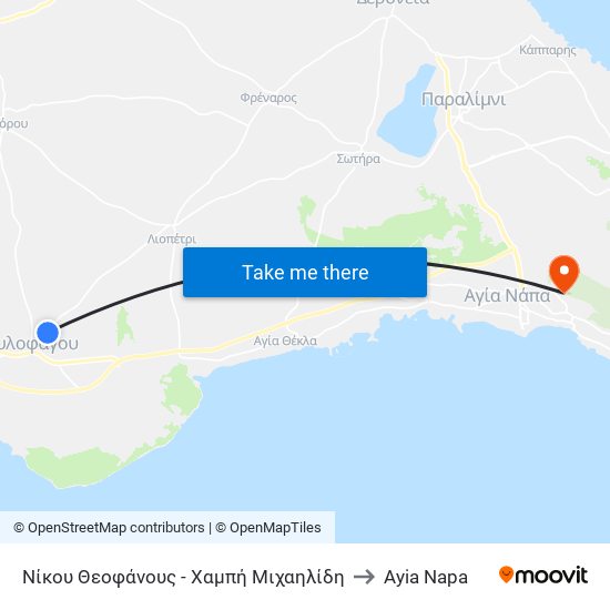 Νίκου Θεοφάνους - Χαμπή Μιχαηλίδη to Ayia Napa map