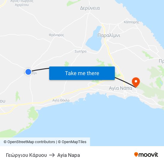 Γεώργιου Κάρυου to Ayia Napa map