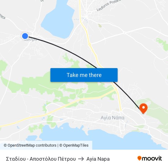 Σταδίου - Αποστόλου Πέτρου to Ayia Napa map