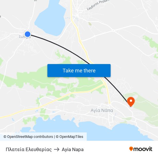 Πλατεία Ελευθερίας to Ayia Napa map