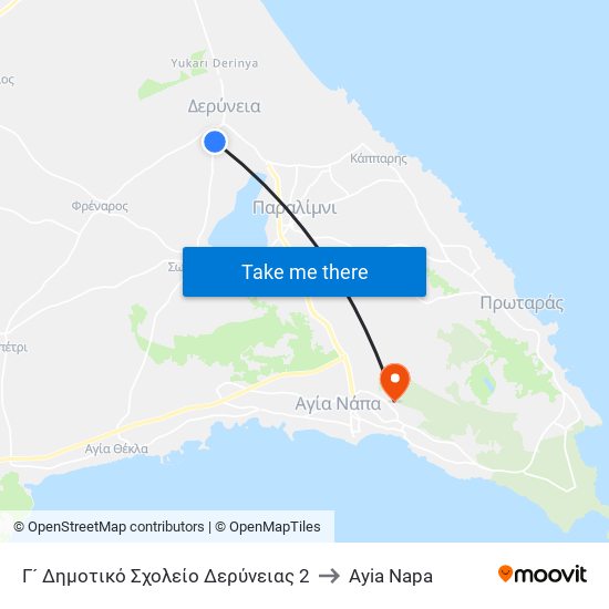 Γ´ Δημοτικό Σχολείο Δερύνειας 2 to Ayia Napa map