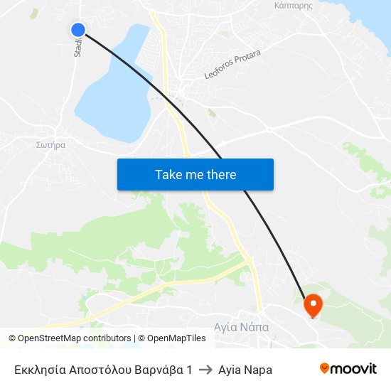 Εκκλησία Αποστόλου Βαρνάβα 1 to Ayia Napa map