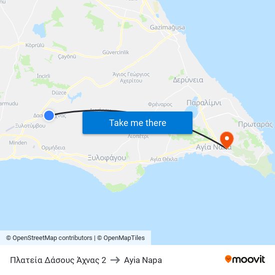 Πλατεία Δάσους Άχνας 2 to Ayia Napa map