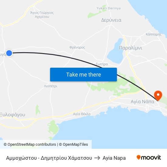 Αμμοχώστου - Δημητρίου Χάματσου to Ayia Napa map