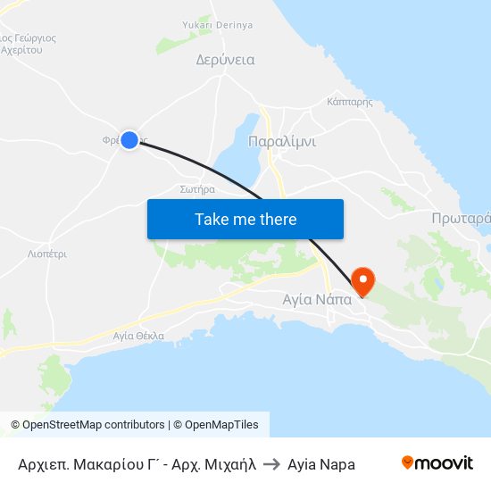 Αρχιεπ. Μακαρίου Γ´ - Αρχ. Μιχαήλ to Ayia Napa map