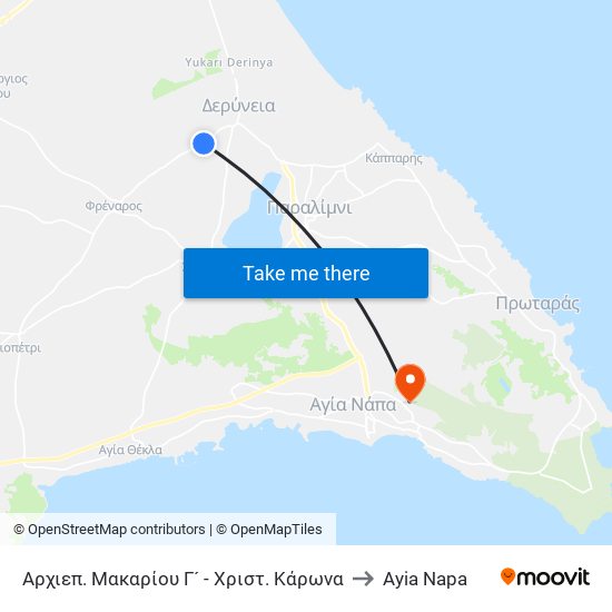 Αρχιεπ. Μακαρίου Γ´ - Χριστ. Κάρωνα to Ayia Napa map