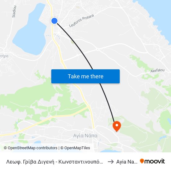 Λεωφ. Γρίβα Διγενή - Κωνσταντινουπόλεως 1 to Ayia Napa map