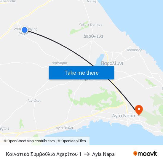 Κοινοτικό Συμβούλιο Αχερίτου 1 to Ayia Napa map