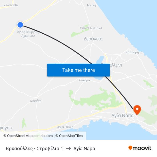 Βρυσούλλες - Στροβίλια 1 to Ayia Napa map