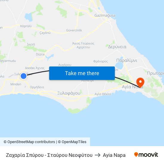 Ζαχαρία Σπύρου - Σταύρου Νεοφύτου to Ayia Napa map