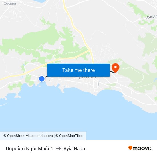 Παραλία Νήσι Μπέι 1 to Ayia Napa map