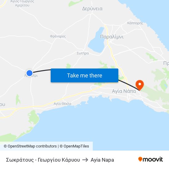 Σωκράτους - Γεωργίου Κάρυου to Ayia Napa map