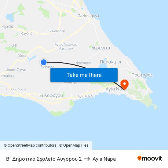 Β´ Δημοτικό Σχολείο Αυγόρου 2 to Ayia Napa map