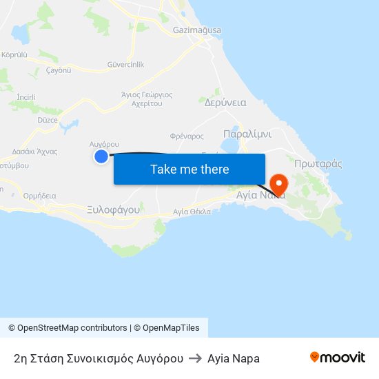 2η Στάση Συνοικισμός Αυγόρου to Ayia Napa map