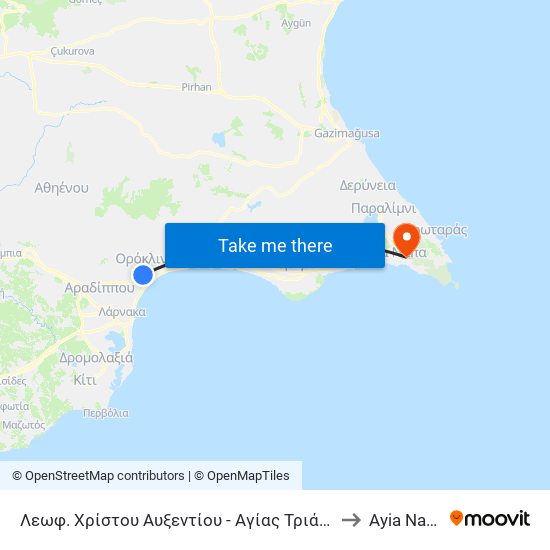 Λεωφ. Χρίστου Αυξεντίου - Αγίας Τριάδος to Ayia Napa map