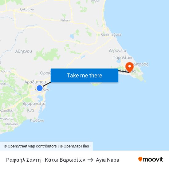 Ραφαήλ Σάντη - Κάτω Βαρωσίων to Ayia Napa map