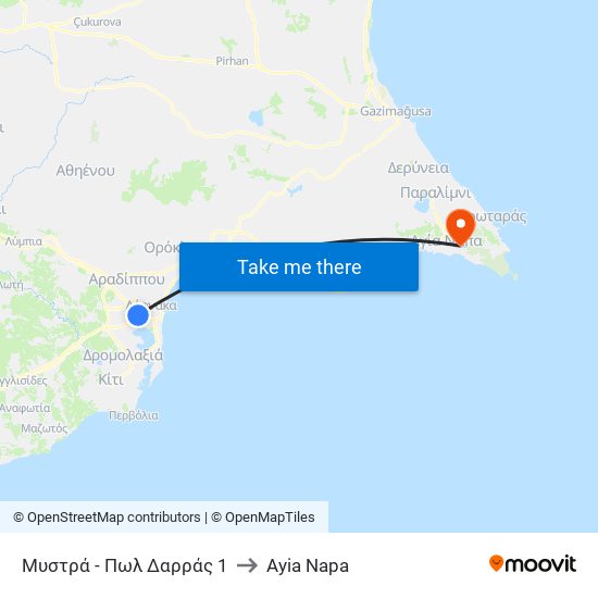 Μυστρά - Πωλ Δαρράς 1 to Ayia Napa map