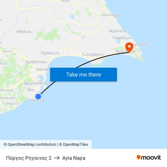 Πύργος Ρηγαινας 2 to Ayia Napa map