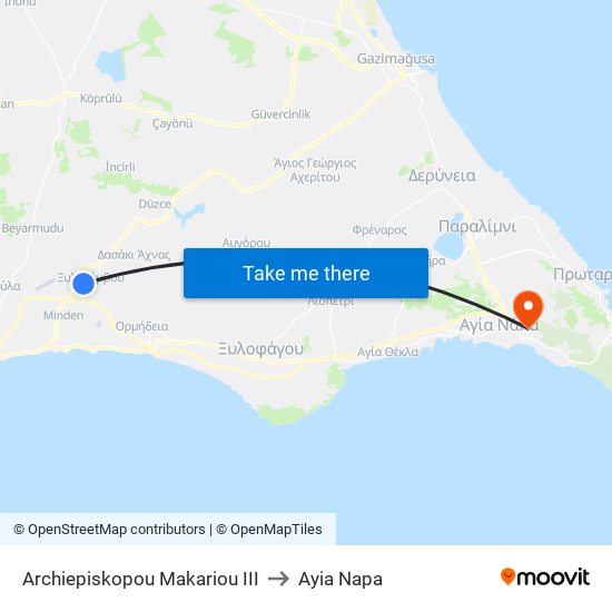 Archiepiskopou Makariou III to Ayia Napa map