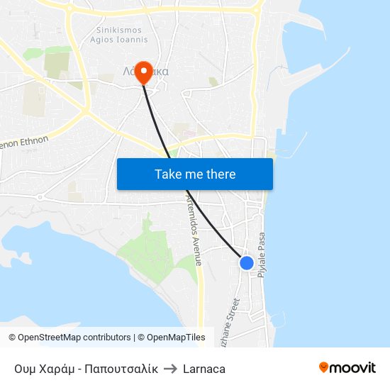 Ουμ Χαράμ -  Παπουτσαλίκ to Larnaca map