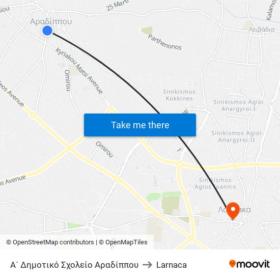 Α´ Δημοτικό Σχολείο Αραδίππου to Larnaca map