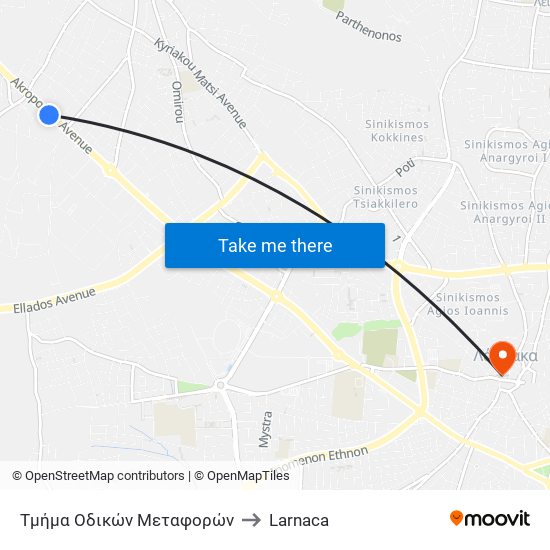 Τμήμα Οδικών Μεταφορών to Larnaca map