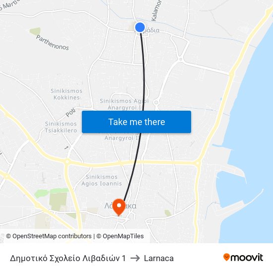 Δημοτικό Σχολείο Λιβαδιών 1 to Larnaca map
