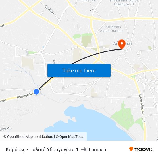 Καμάρες - Παλαιό Υδραγωγείο 1 to Larnaca map