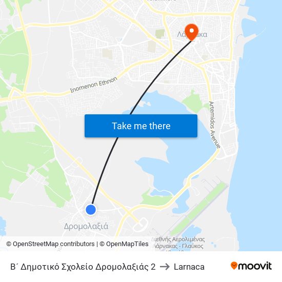 Β´ Δημοτικό Σχολείο Δρομολαξιάς 2 to Larnaca map