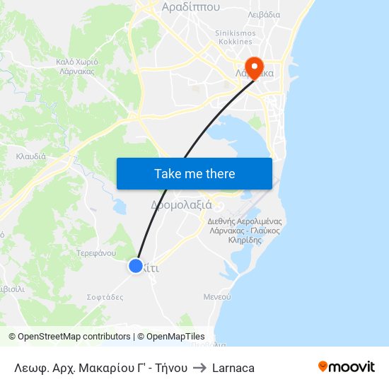 Λεωφ. Αρχ. Μακαρίου Γ' - Τήνου to Larnaca map