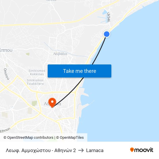 Λεωφ. Αμμοχώστου - Αθηνών 2 to Larnaca map