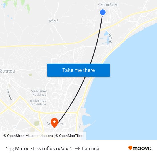 1ης Μαΐου - Πενταδακτύλου 1 to Larnaca map