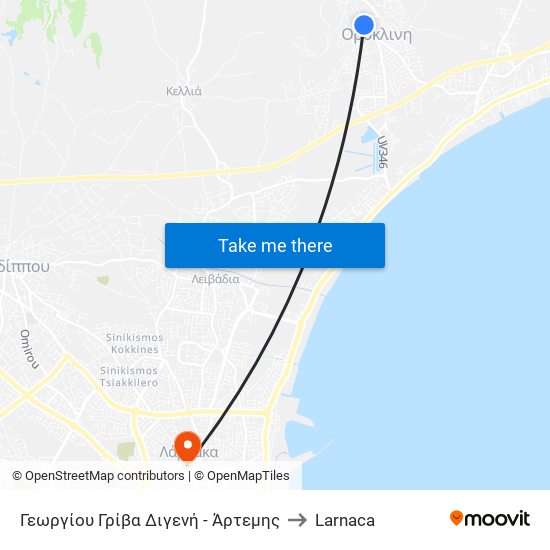 Γεωργίου Γρίβα Διγενή - Άρτεμης to Larnaca map