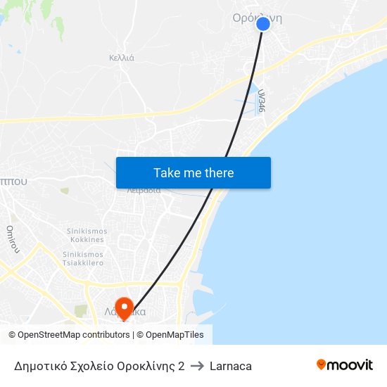 Δημοτικό Σχολείο Οροκλίνης 2 to Larnaca map