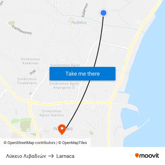 Λύκειο Λιβαδιών to Larnaca map