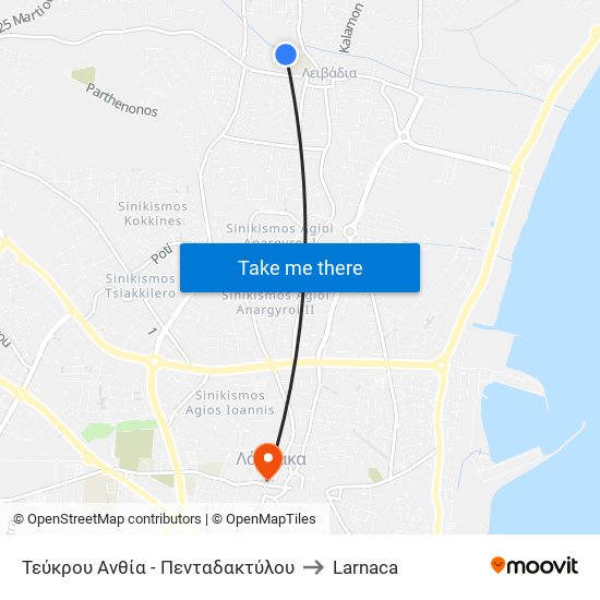Τεύκρου Ανθία - Πενταδακτύλου to Larnaca map