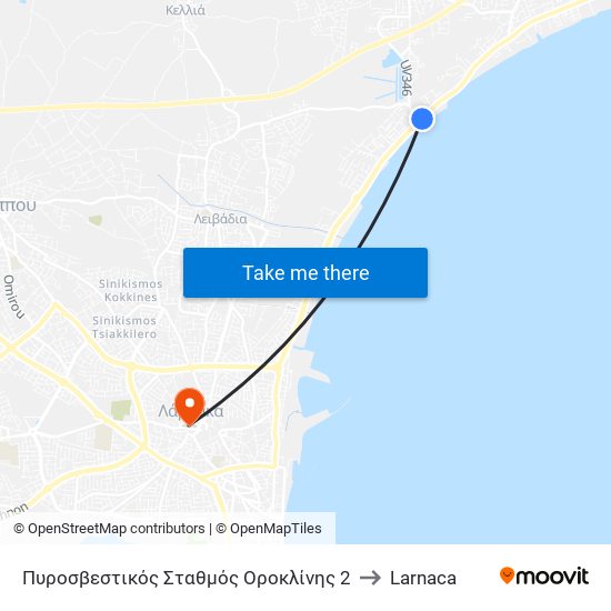 Πυροσβεστικός Σταθμός Οροκλίνης 2 to Larnaca map