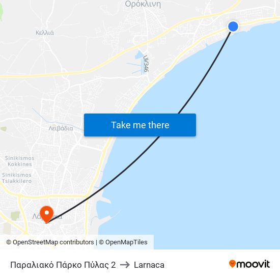 Παραλιακό Πάρκο Πύλας 2 to Larnaca map