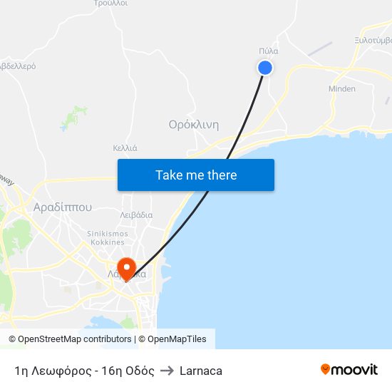 1η Λεωφόρος - 16η Οδός to Larnaca map