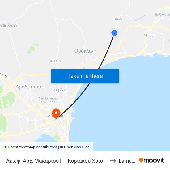 Λεωφ. Αρχ. Μακαρίου Γ' - Κυριάκου Χρίστου to Larnaca map
